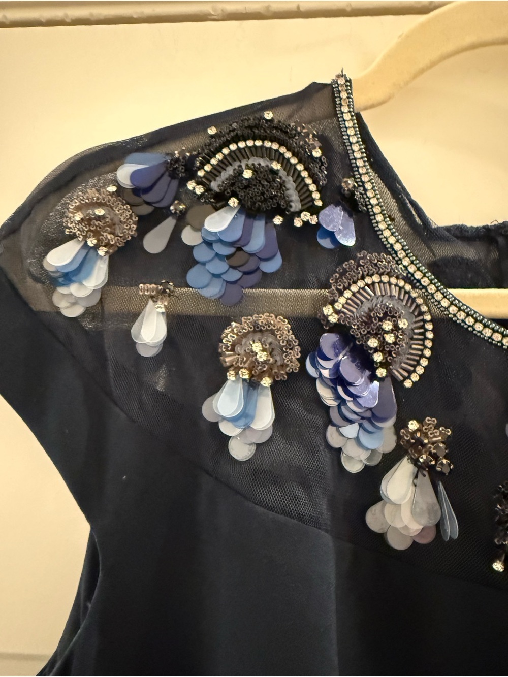 THEIA Navy Blue Cap Sleeve Embellished Illusion Dress Yoke Mermaid Gown size 8 - Picture 6 of 8